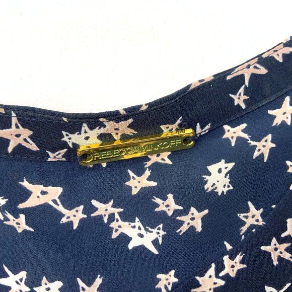 Rebecca Minkoff Silk Star Print Navy Blouse Career Size L - Picture 3 of 16